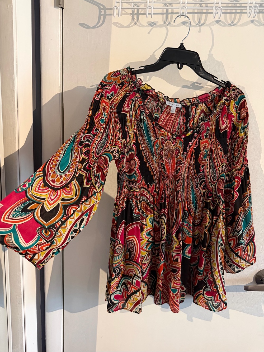 Floral and Ivy Boho Paisley Off-Shoulder Tunic Top - Multicolor